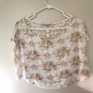 White Floral pattern Lacey crop top